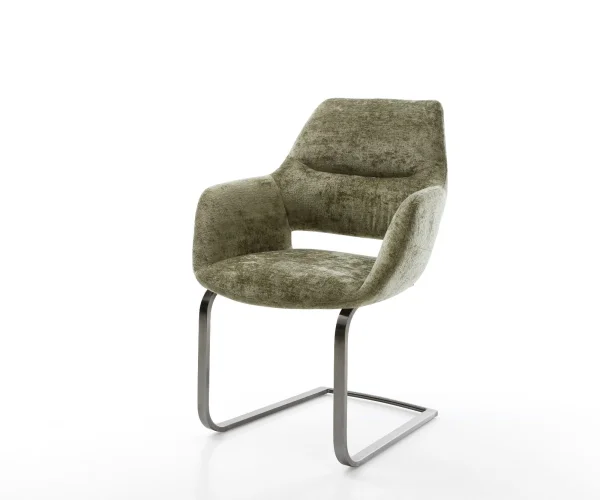 Cantilever Yago-Flex avec accoudoirs chenille olive pied cantilever plat grafiete ressorts ensachés