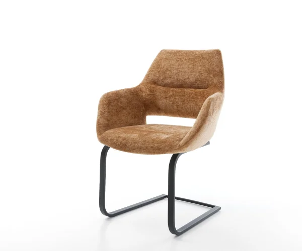 Cantilever Yago-Flex avec accoudoirs chenille rouille pied cantilever plat noir ressorts ensachés