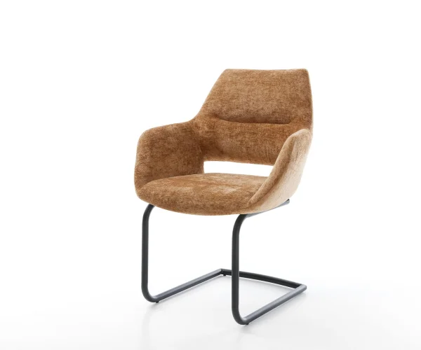 Cantilever Yago-Flex avec accoudoirs chenille rouille pied cantilever rond noir ressorts ensachés