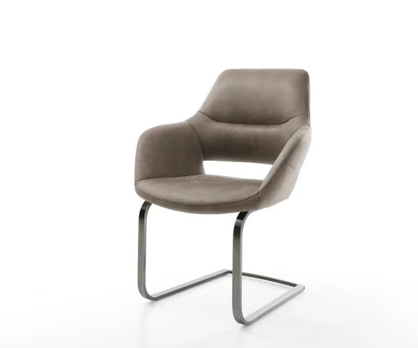 Cantilever Yago-Flex avec accoudoirs microvelours taupe vintage pied cantilever plat grafiete ressorts ensachés