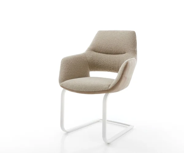 Cantilever Yago-Flex avec accoudoirs tissu mixte couleur boue pied cantilever plat blanc ressorts ensachés