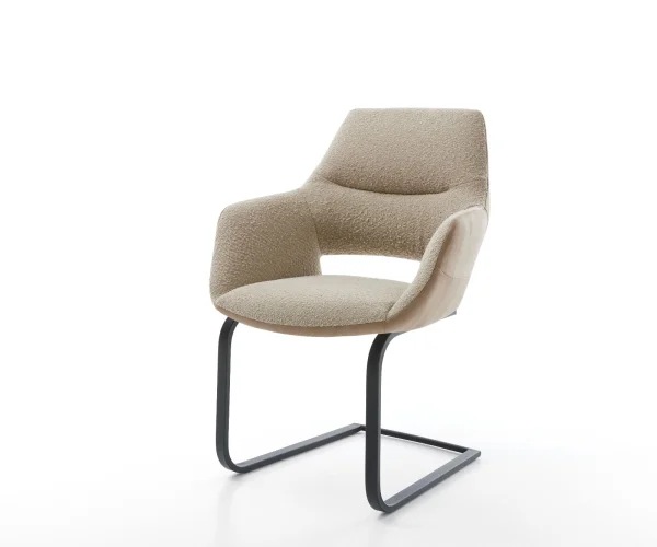 Cantilever Yago-Flex avec accoudoirs tissu mixte couleur boue pied cantilever plat noir ressorts ensachés