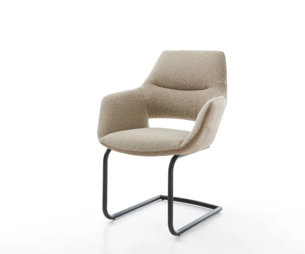 Cantilever Yago-Flex avec accoudoirs tissu mixte couleur boue pied cantilever rond noir ressorts ensachés