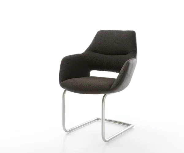 Cantilever Yago-Flex avec accoudoirs tissu mixte noir pied cantilever rond acier inoxydable brossé ressorts ensachés