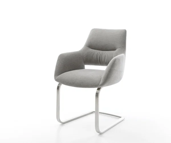 Cantilever Yago-Flex avec accoudoirs tissu structuré doux gris pied cantilever plat acier inoxydable resorts ensachés