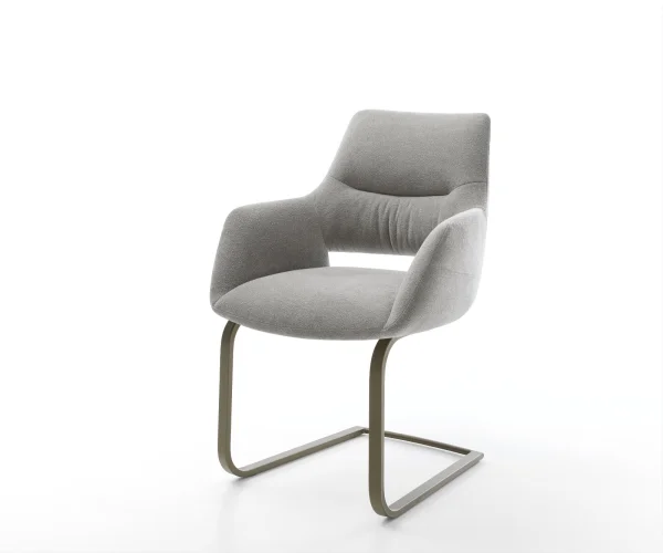 Cantilever Yago-Flex avec accoudoirs tissu structuré doux gris pied cantilever plat aspect titane resorts ensachés