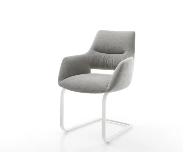 Cantilever Yago-Flex avec accoudoirs tissu structuré doux gris pied cantilever plat blanc resorts ensachés