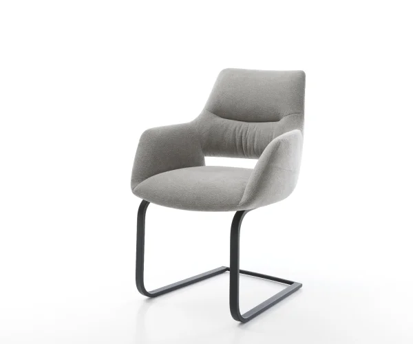 Cantilever Yago-Flex avec accoudoirs tissu structuré doux gris pied cantilever plat noir resorts ensachés