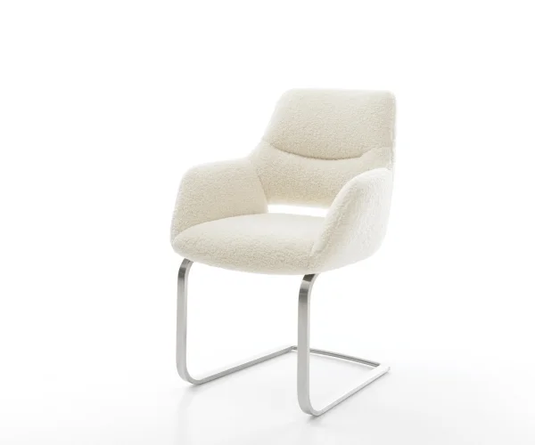 Cantilever Yago-Flex avec accoudoirs tissu teddy beige pied cantilever plat acier inoxydable resorts ensachés