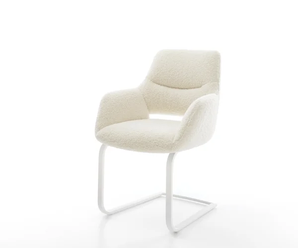 Cantilever Yago-Flex avec accoudoirs tissu teddy beige pied cantilever plat blanc resorts ensachés