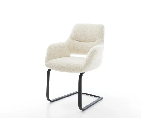 Cantilever Yago-Flex avec accoudoirs tissu teddy beige pied cantilever plat noir resorts ensachés