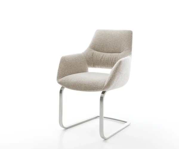 Cantilever Yago-Flex avec accoudoirs tissu tissé doux beige pied cantilever plat acier inoxydable resorts ensachés