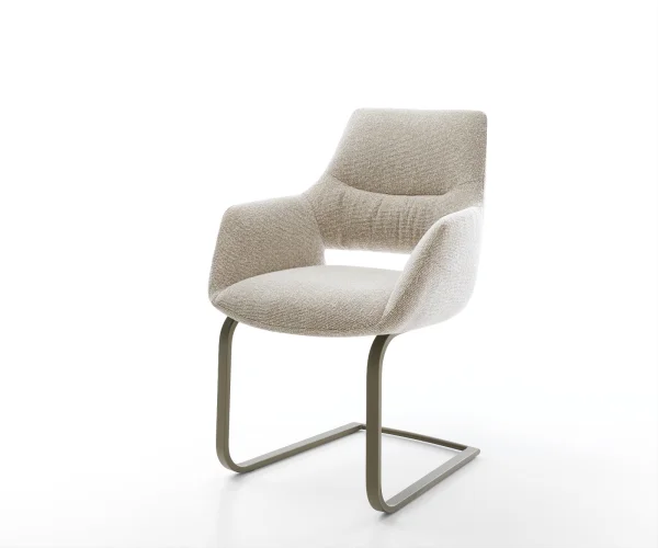 Cantilever Yago-Flex avec accoudoirs tissu tissé doux beige pied cantilever plat aspect titane resorts ensachés