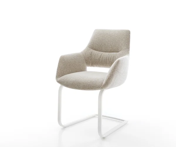 Cantilever Yago-Flex avec accoudoirs tissu tissé doux beige pied cantilever plat blanc resorts ensachés