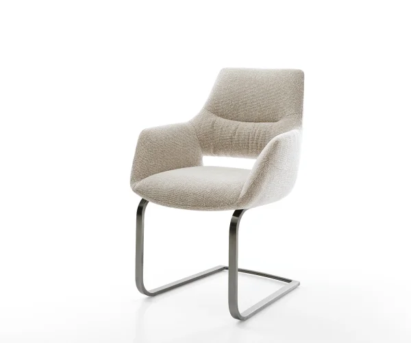 Cantilever Yago-Flex avec accoudoirs tissu tissé doux beige pied cantilever plat grafiete resorts ensachés