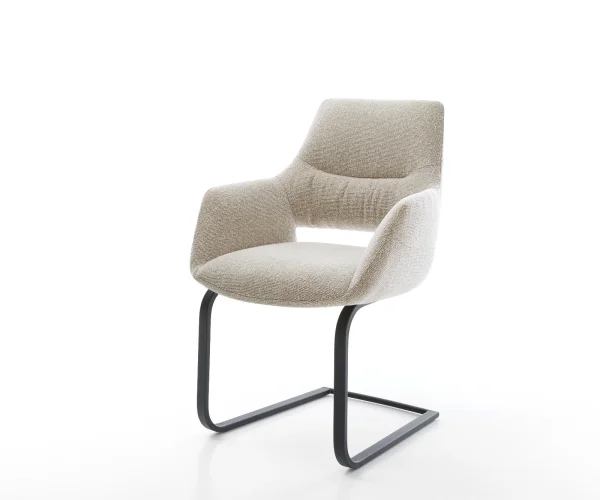 Cantilever Yago-Flex avec accoudoirs tissu tissé doux beige pied cantilever plat noir resorts ensachés