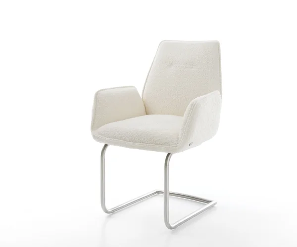 Cantilever Zoa-Flex bouclé blanc pied cantilever rond acier inoxydable brossé ressorts ensachés