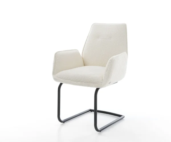 Cantilever Zoa-Flex bouclé blanc pied cantilever rond noir ressorts ensachés