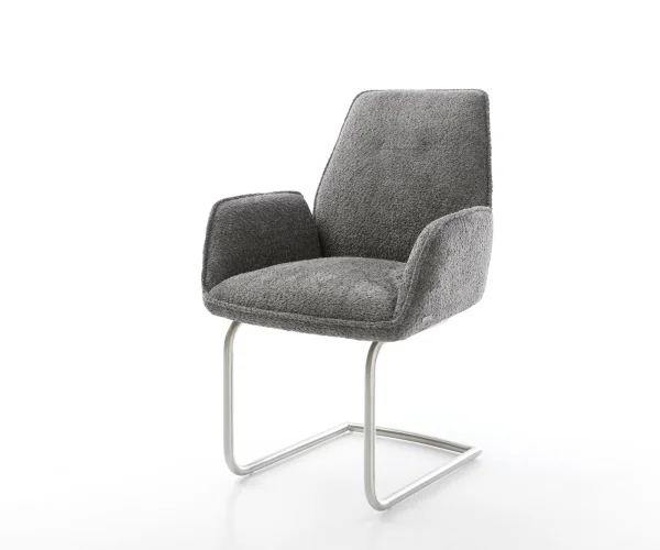 Cantilever Zoa-Flex bouclé gris pied cantilever rond acier inoxydable brossé ressorts ensachés