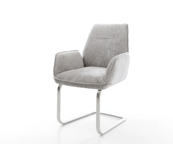Cantilever Zoa-Flex chenille gris argenté pied cantilever plat acier inoxydable brossé ressorts ensachés