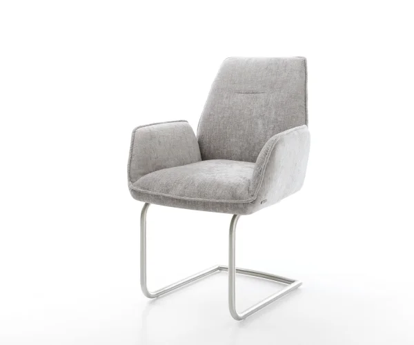 Cantilever Zoa-Flex chenille gris argenté pied cantilever rond acier inoxydable brossé ressorts ensachés