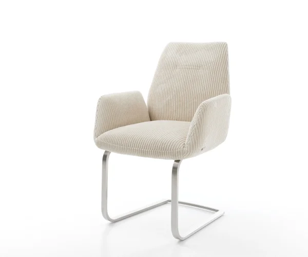 Cantilever Zoa-Flex côtelé beige vintage pied cantilever plat acier inoxydable brossé ressorts ensachés