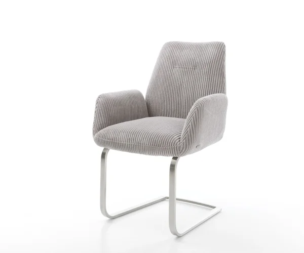 Cantilever Zoa-Flex côtelé gris argenté pied cantilever plat acier inoxydable brossé ressorts ensachés