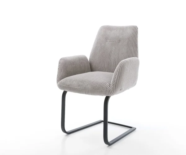 Cantilever Zoa-Flex côtelé gris argenté pied cantilever plat noir ressorts ensachés