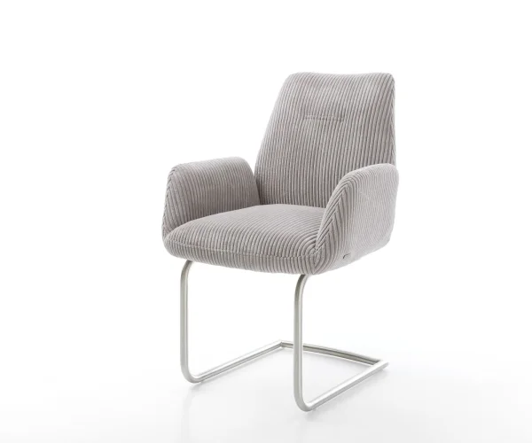 Cantilever Zoa-Flex côtelé gris argenté pied cantilever rond acier inoxydable brossé ressorts ensachés