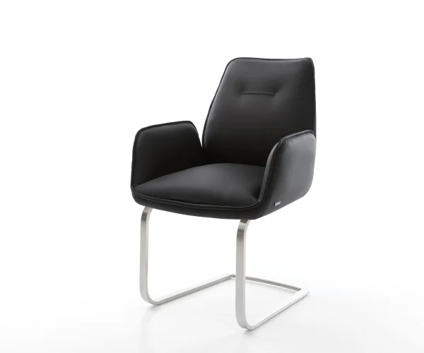 Cantilever Zoa-Flex cuir de vache noir pied cantilever plat acier inoxydable brossé ressorts ensachés