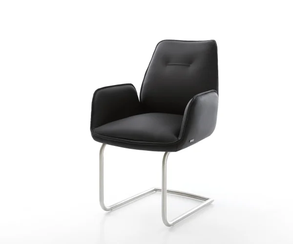 Cantilever Zoa-Flex cuir de vache noir pied cantilever rond acier inoxydable brossé ressorts ensachés