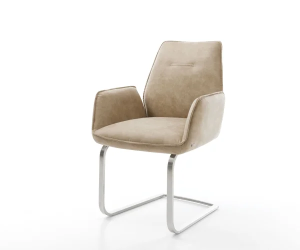 Cantilever Zoa-Flex microvelours beige vintage pied cantilever plat acier inoxydable brossé ressorts ensachés