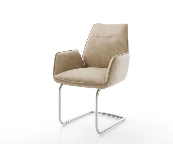 Cantilever Zoa-Flex microvelours beige vintage pied cantilever rond acier inoxydable brossé ressorts ensachés