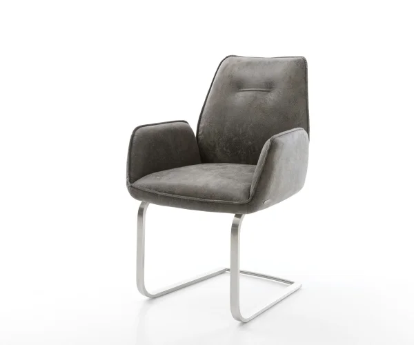 Cantilever Zoa-Flex microvelours gris antique pied cantilever plat acier inoxydable brossé ressorts ensachés