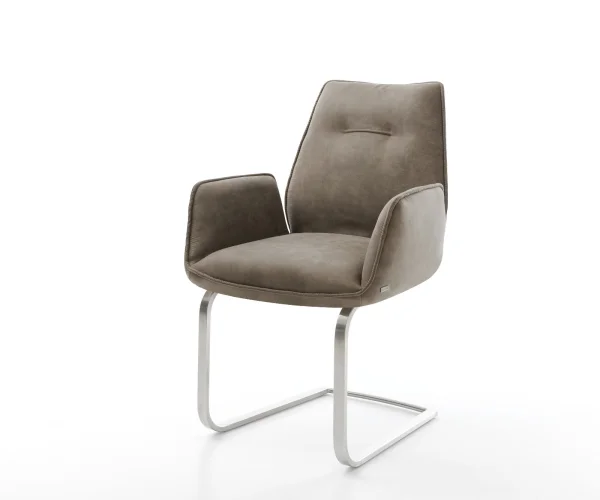 Cantilever Zoa-Flex microvelours taupe vintage pied cantilever plat acier inoxydable brossé ressorts ensachés