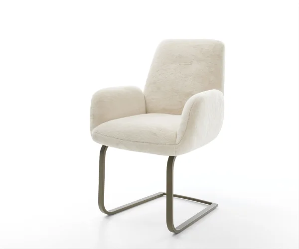 Cantilever Zoa-Flex peluche crème-blanc pied cantilever plat aspect titane resorts ensachés