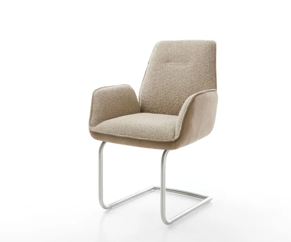 Cantilever Zoa-Flex tissu mixte couleur boue pied cantilever rond acier inoxydable brossé ressorts ensachés