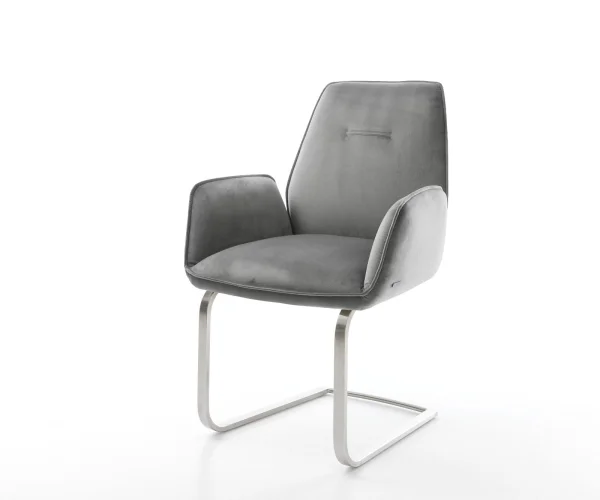 Cantilever Zoa-Flex velours gris pied cantilever plat acier inoxydable brossé ressorts ensachés