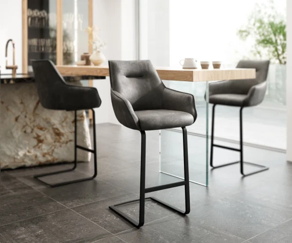 Chaise-de-bar Alja-Flex Microfibre Anthracite Vintage Chaise cantilever plate Métal Noir Ressorts ensachés