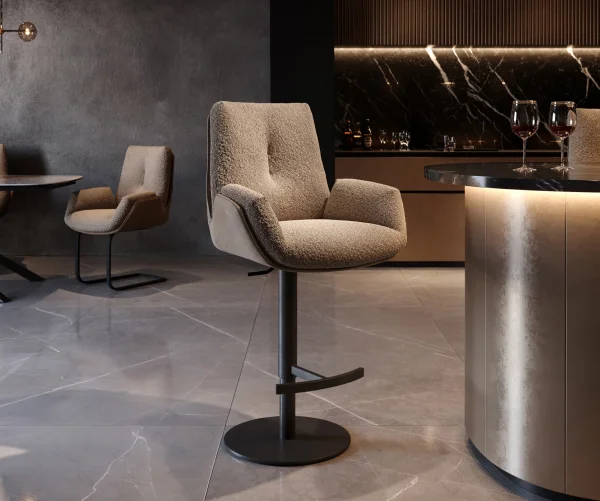 Chaise-de-bar Clea-Flex mélange de matériaux boue pied pivotant réglable en hauteur métal pivotant ressorts ensachés