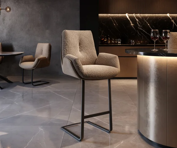 Chaise-de-bar Clea-Flex mélange de matériaux boue Piétement luge plat métal ressorts ensachés