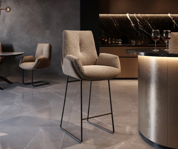 Chaise-de-bar Clea-Flex mélange de matériaux boue piétement traîneau métal ressorts ensachés