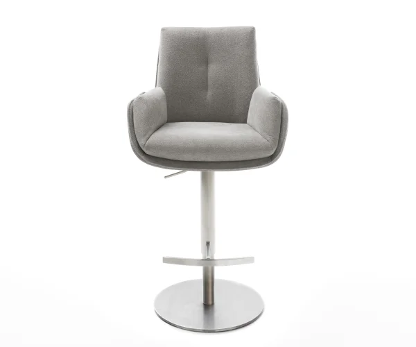 Chaise-de-bar Clea-Flex Tissu structuré Soft Grey Pied pivotant réglable en hauteur Acier inoxydable pivotant