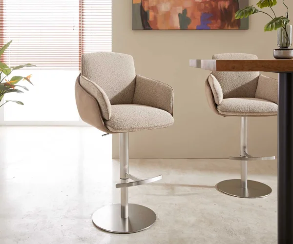 Chaise-de-bar Luan-Flex mélange de matériaux boue pied pivotant réglable en hauteur acier inoxydable pivotant ressorts ensachés
