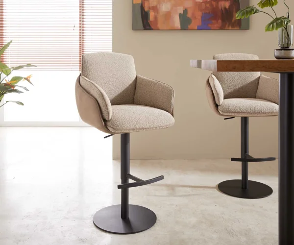 Chaise-de-bar Luan-Flex mélange de matériaux boue pied pivotant réglable en hauteur métal pivotant ressorts ensachés