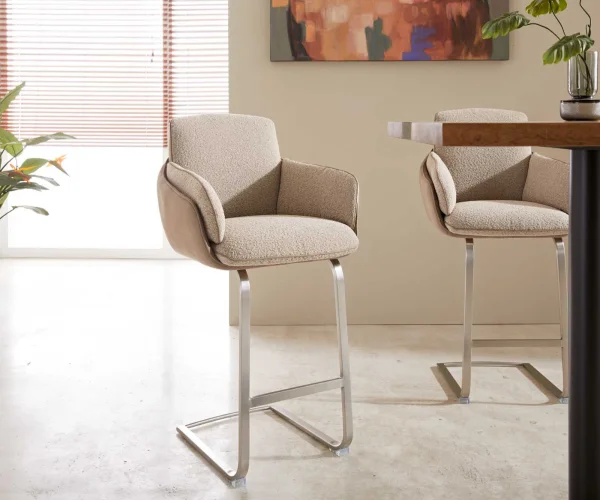 Chaise-de-bar Luan-Flex mélange de matériaux boue Piétement luge plat acier inoxydable ressorts ensachés