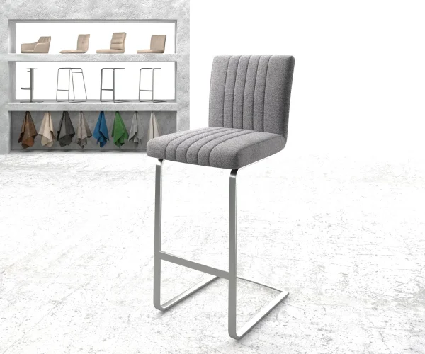 Chaise-de-bar Luiga-Flex tissu texturé gris clair chaise cantilever acier plat inoxydable