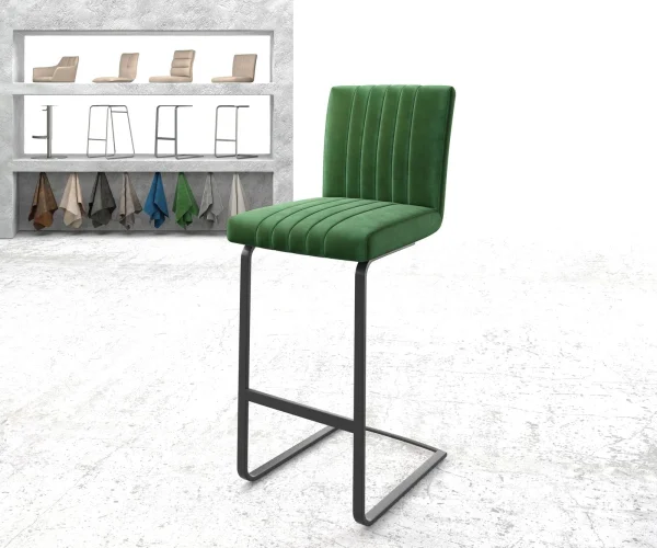 Chaise-de-bar Luiga-Flex velours vert chaise cantilever métal plat