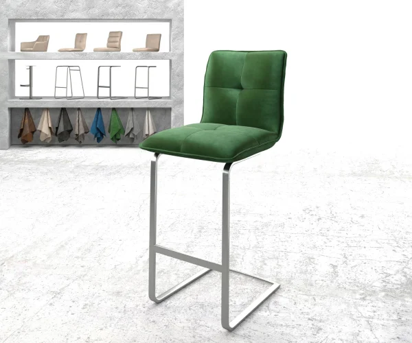 Chaise-de-bar Maddy-Flex velours vert chaise cantilever acier plat inoxydable