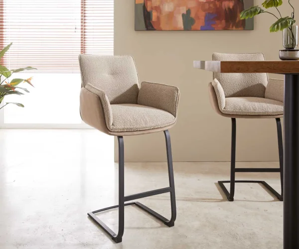 Chaise-de-bar Nela-Flex mélange de matériaux boue Piétement luge plat métal ressorts ensachés